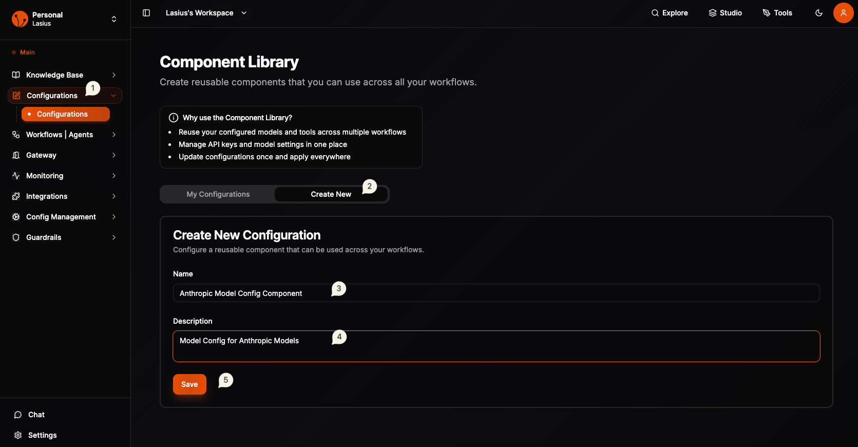 Create New configuration form