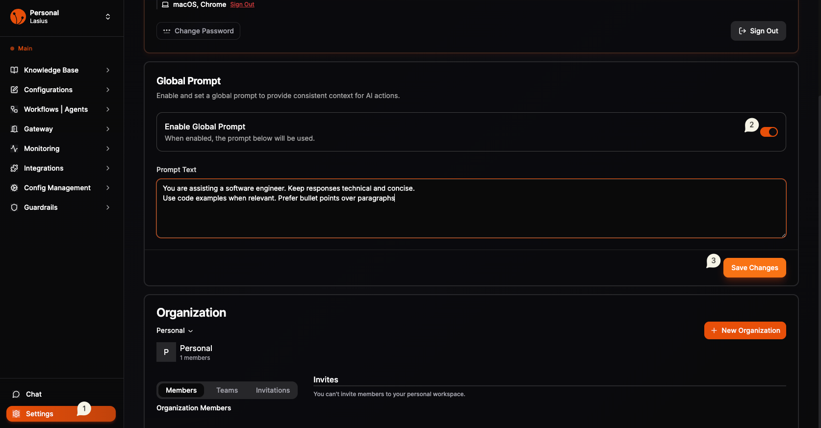 Global Prompt section